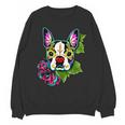 Boston Terrier In Day Of The Dead Sugar Skull Dog Unisex Sweatshirt, trending gift