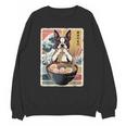Boston Terrier Ramen Noodles Japanese Art Retro Ocean Waves Unisex Sweatshirt, trending gift