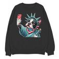 Boston Terrier Selfie Statue Of Liberty 4th Of July American Unisex Sweatshirt, American Boston Terrier Gifts, Boston Terrier 4th Of July Gifts, trending gift