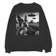Boston Terrier Graphic Selfie With UFOs Weird Aliens Unisex Sweatshirt, trending gift