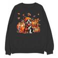 Boston Terrier Thanksgiving Leopard Pumpkins Fall Leaves Unisex Sweatshirt, Boston Terrier Thanksgiving Gifts, trending gift
