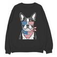 Boston Terrier USA Flag Sunglasses Patriotic 4th Of July Unisex Sweatshirt, Patriotic Boston Terrier Gifts, Boston Terrier 4th Of July Gifts, trending gift