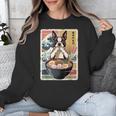 Boston Terrier Ramen Noodles Japanese Art Retro Ocean Waves Unisex Sweatshirt, funny design