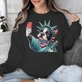 Boston Terrier Selfie Statue Of Liberty 4th Of July American Unisex Sweatshirt, American Boston Terrier Gifts, Boston Terrier 4th Of July Gifts, funny design