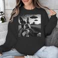 Boston Terrier Graphic Selfie With UFOs Weird Aliens Unisex Sweatshirt, funny design