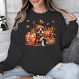 Boston Terrier Thanksgiving Leopard Pumpkins Fall Leaves Unisex Sweatshirt, Boston Terrier Thanksgiving Gifts, funny design