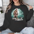 Whimsical Forest Adventures Sasquatch Bigfoot Walking Boston Terrier Dog Lovers Unisex Sweatshirt, funny design