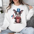 Boston Terrier Puppy Dog Holds His American Flag 4th Of July Unisex Sweatshirt, American Boston Terrier Gifts, Boston Terrier 4th Of July Gifts, funny design