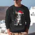 Boston Terrier Christmas Santa Hat Tree Lights Pajama Unisex Sweatshirt, Boston Terrier Christmas Sweatshirts, funny gift