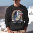Boston Terrier Riding Dinosaur T-Rex Boys Kids Rainbow Unisex Sweatshirt, Boston Terrier Riding Sweatshirts, funny gift