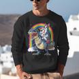 Boston Terrier Unicorn Riding Dinosaur T-Rex Girls Rainbow Unisex Sweatshirt, Boston Terrier Riding Sweatshirts, funny gift