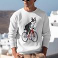 Boston Terrier Riding Bicycle Cute Bostie Biker Raglan Baseball Tee Unisex Sweatshirt, Boston Terrier Riding Sweatshirts, funny gift