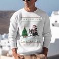 Ugly Christmas Tree Lights Xmas Santa Riding Boston Terrier Unisex Sweatshirt, Boston Terrier Riding Sweatshirts, Boston Terrier Christmas Sweatshirts, funny gift