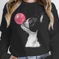 Boston Terrier Dog Blowing Chewing Bubble Gum Pink Unisex Sweatshirt, novelty gifts, funny gifts
