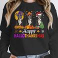 Boston Terrier Dog Halloween Christmas Hallothanksmas Men Women Kids Unisex Sweatshirt, novelty gifts, funny gifts