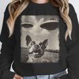 Boston Terrier Dog UFO Alien Extraterrestrial Selfie Unisex Sweatshirt, novelty gifts, funny gifts