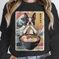 Boston Terrier Ramen Noodles Japanese Art Retro Ocean Waves Unisex Sweatshirt, novelty gifts, funny gifts