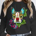 Boston Terrier In Red Day Of The Dead Sugar Skull Dog Unisex Sweatshirt, novelty gifts, funny gifts