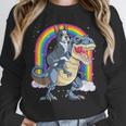 Boston Terrier Riding Dinosaur T-Rex Boys Kids Rainbow Unisex Sweatshirt, novelty gifts, funny gifts