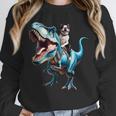 Boston Terrier Riding T-Rex Dinosaur Dog Lover Unisex Sweatshirt, novelty gifts, funny gifts