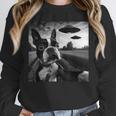 Boston Terrier Graphic Selfie With UFOs Weird Aliens Unisex Sweatshirt, novelty gifts, funny gifts
