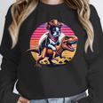 Boston Terrier Wearing A Cowboy Hat On T-Rex Unisex Sweatshirt, novelty gifts, funny gifts