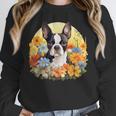 Cute Boston Terrier Spring Flower Garden Colorful Puppy Dog Unisex Sweatshirt, novelty gifts, funny gifts