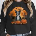 Pumpkin Boston Terrier Costume On Boston Terrier Halloween Unisex Sweatshirt, novelty gifts, funny gifts