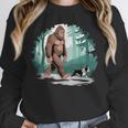 Whimsical Forest Adventures Sasquatch Bigfoot Walking Boston Terrier Dog Lovers Unisex Sweatshirt, novelty gifts, funny gifts