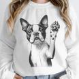 Boston Terrier Dog Raising Paw Idea Men Women Unisex Sweatshirt, novelty gifts, funny gifts
