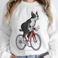 Boston Terrier Riding Bicycle Cute Bostie Biker Raglan Baseball Tee Unisex Sweatshirt, novelty gifts, funny gifts