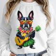 Hawaiian Boston Terrier & Pineapple Ukulele Summer Vacation Unisex Sweatshirt, novelty gifts, funny gifts