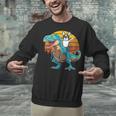 Boston Terrier Dog Riding Dinosaur T Rex Boys Unisex Sweatshirt, Boston Terrier Riding Sweatshirts, gift for family, gift for coworker