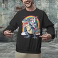 Boston Terrier Unicorn Riding Dinosaur T-Rex Girls Rainbow Unisex Sweatshirt, Boston Terrier Riding Sweatshirts, gift for family, gift for coworker