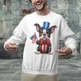 Boston Terrier Puppy Dog Holds His American Flag 4th Of July Unisex Sweatshirt, American Boston Terrier Sweatshirts, Boston Terrier 4th Of July Sweatshirts, gift for family, gift for coworker