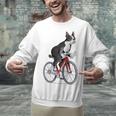 Boston Terrier Riding Bicycle Cute Bostie Biker Raglan Baseball Tee Unisex Sweatshirt, Boston Terrier Riding Sweatshirts, gift for family, gift for coworker