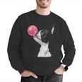 Boston Terrier Dog Blowing Chewing Bubble Gum Pink Men Graphic Sweatshirt, funny gift