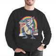 Boston Terrier Unicorn Riding Dinosaur T-Rex Girls Rainbow Men Graphic Sweatshirt, Boston Terrier Riding Sweatshirts, funny gift