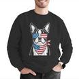 Boston Terrier USA Flag Sunglasses Patriotic 4th Of July Men Graphic Sweatshirt, Patriotic Boston Terrier Sweatshirts, Boston Terrier 4th Of July Sweatshirts, funny gift