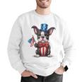 Boston Terrier Puppy Dog Holds His American Flag 4th Of July Men Graphic Sweatshirt, American Boston Terrier Sweatshirts, Boston Terrier 4th Of July Sweatshirts, funny gift