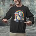 Boston Terrier Unicorn Riding Dinosaur T-Rex Girls Rainbow Men Graphic Sweatshirt, Boston Terrier Riding Sweatshirts, gift for family, gift for coworker