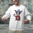 Boston Terrier Puppy Dog Holds His American Flag 4th Of July Men Graphic Sweatshirt, American Boston Terrier Sweatshirts, Boston Terrier 4th Of July Sweatshirts, gift for family, gift for coworker