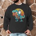 Boston Terrier Dog Riding Dinosaur T Rex Boys Men Graphic Sweatshirt, novelty gifts, funny gifts
