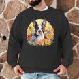 Cute Boston Terrier Spring Flower Garden Colorful Puppy Dog Men Graphic Sweatshirt, novelty gifts, funny gifts