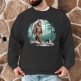 Whimsical Forest Adventures Sasquatch Bigfoot Walking Boston Terrier Dog Lovers Men Graphic Sweatshirt, novelty gifts, funny gifts