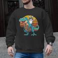 Boston Terrier Dog Riding Dinosaur T Rex Boys Men Graphic Sweatshirt, Boston Terrier Riding Gifts, trending gift