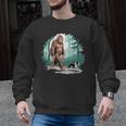 Whimsical Forest Adventures Sasquatch Bigfoot Walking Boston Terrier Dog Lovers Men Graphic Sweatshirt, trending gift