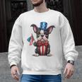 Boston Terrier Puppy Dog Holds His American Flag 4th Of July Men Graphic Sweatshirt, American Boston Terrier Gifts, Boston Terrier 4th Of July Gifts, trending gift
