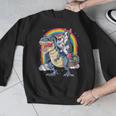 Boston Terrier Unicorn Riding Dinosaur T-Rex Girls Rainbow Men Graphic Sweatshirt, Boston Terrier Riding Gifts, funny design