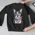 Boston Terrier USA Flag Sunglasses Patriotic 4th Of July Men Graphic Sweatshirt, Patriotic Boston Terrier Gifts, Boston Terrier 4th Of July Gifts, funny design